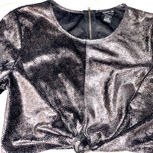 Hommage LA silver & black long sleeve crop top
